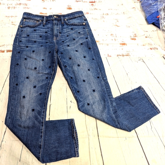 Madewell Denim - Madewell The High-Rise Slim Boy Jean with floral embroidery.